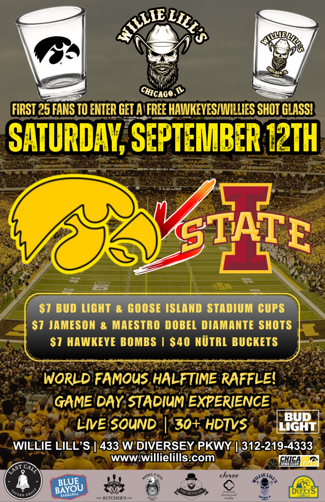 Iowa vs. Iowa State Watch Party - Willie Lill’s - Saturday, September 12th