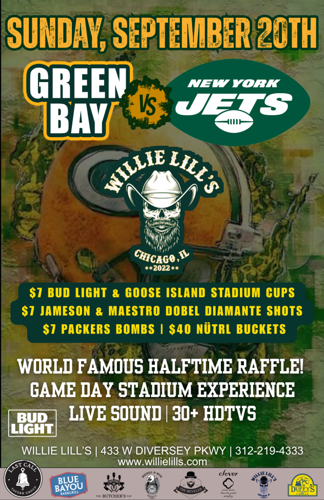 Green Bay vs. New York Jets Watch Party - Willie Lill’s - Sunday, September 20th
