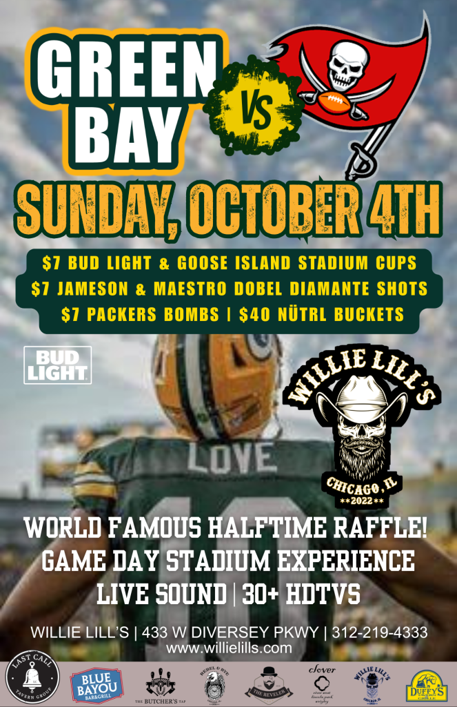 Green Bay vs. Tampa Bay Buccaneers Watch Party - Willie Lill’s - Sunday, October 4th