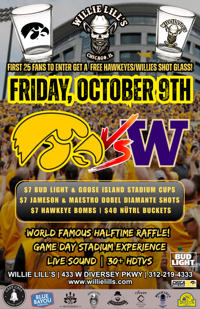Iowa vs. Washington Watch Party - Willie Lill’s - Friday, October 9th