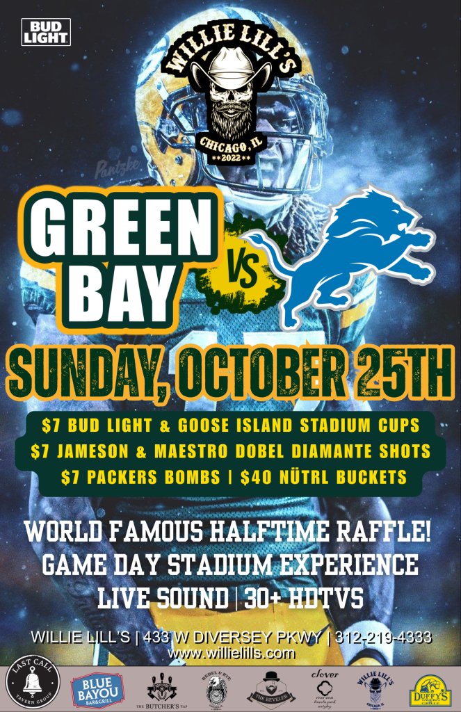 Green Bay vs. Detroit Lions Watch Party - Willie Lill’s - Sunday, October 25th