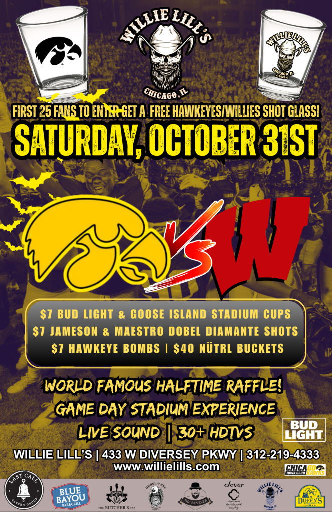 Iowa vs. Wisconsin Watch Party - Willie Lill’s - Saturday, October 31st